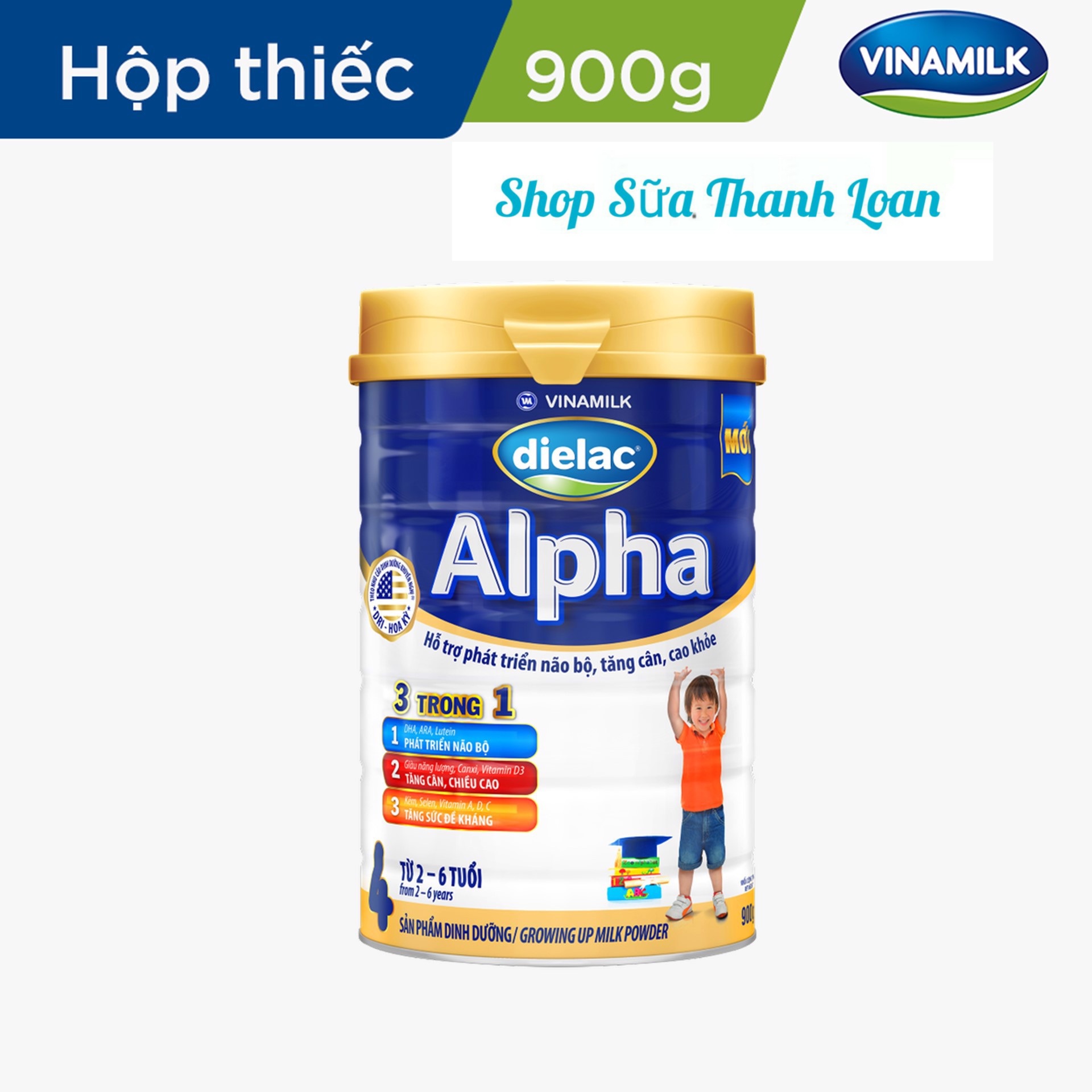 (HSD T3-2028) SỮA BỘT VINAMILK DIELAC ALPHA 4 900G (CHO TRẺ TỪ 2- 6 TUỔI).