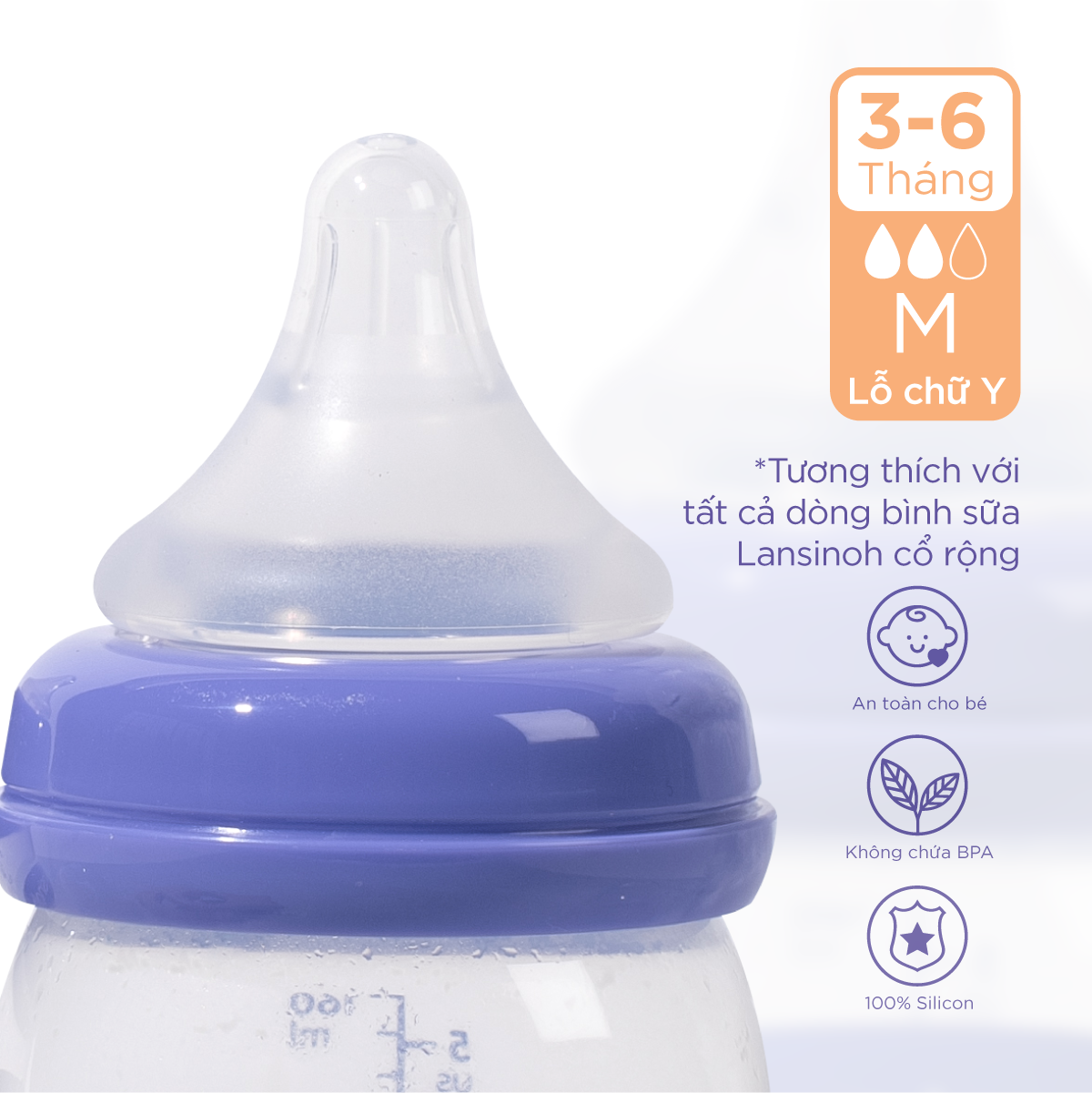 Combo 2 Núm Ti Cổ Rộng Siêu Mềm Lansinoh Size M