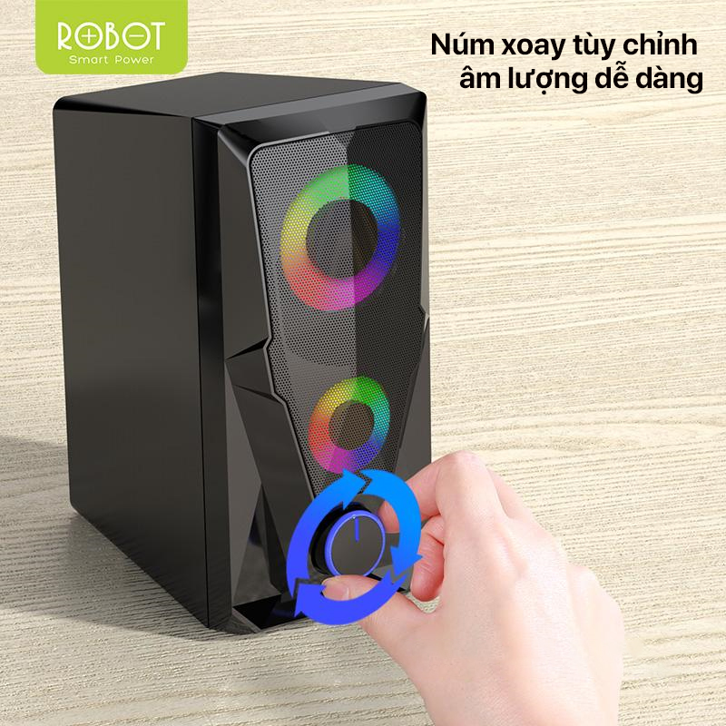 Loa máy tính Robot RS200 loa vi tính gaming công suất 6W hiệu ứng led âm thanh mạnh mẽ chất âm chi tiết điều khiển núm xoay kết nối máy tính laptop điện thoại máy mp3 - màu đen l hàng chính hãng