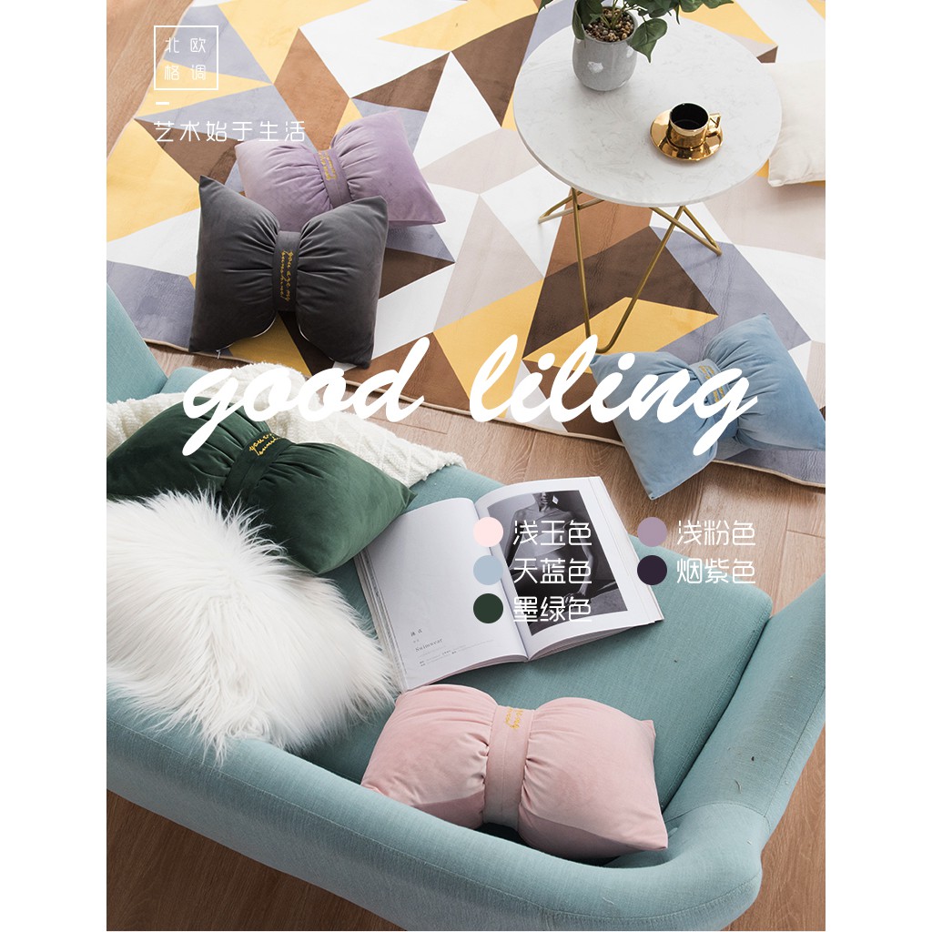 Gối tựa lưng sofa HÌNH NƠ vải nhung lụa (Vỏ kèm ruột)