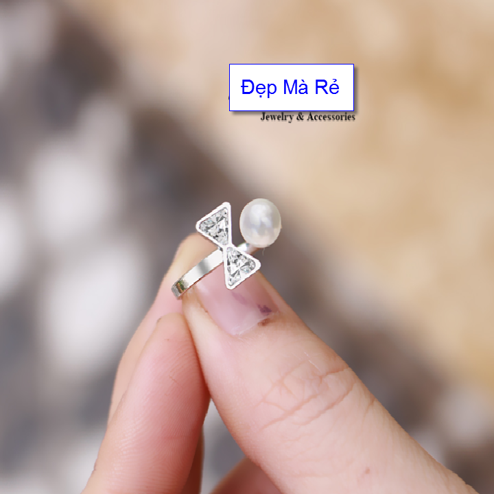Ring bow applique stone delivery Pearl (self-adjustable big small according to the finger)-commitment 1 Đổi 1 if Hoen, Rust
