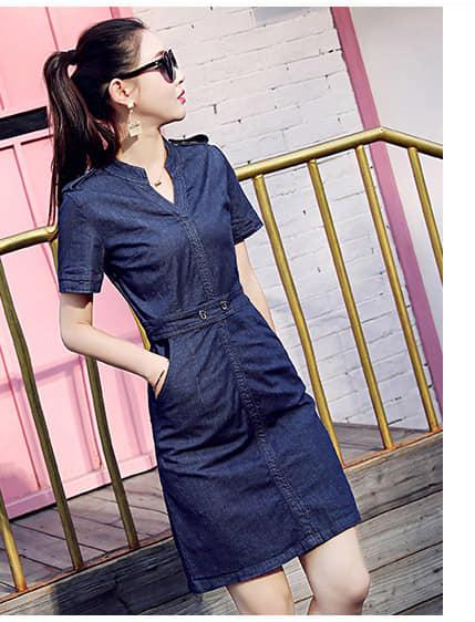 Đầm jean phối nút eo cao cấp