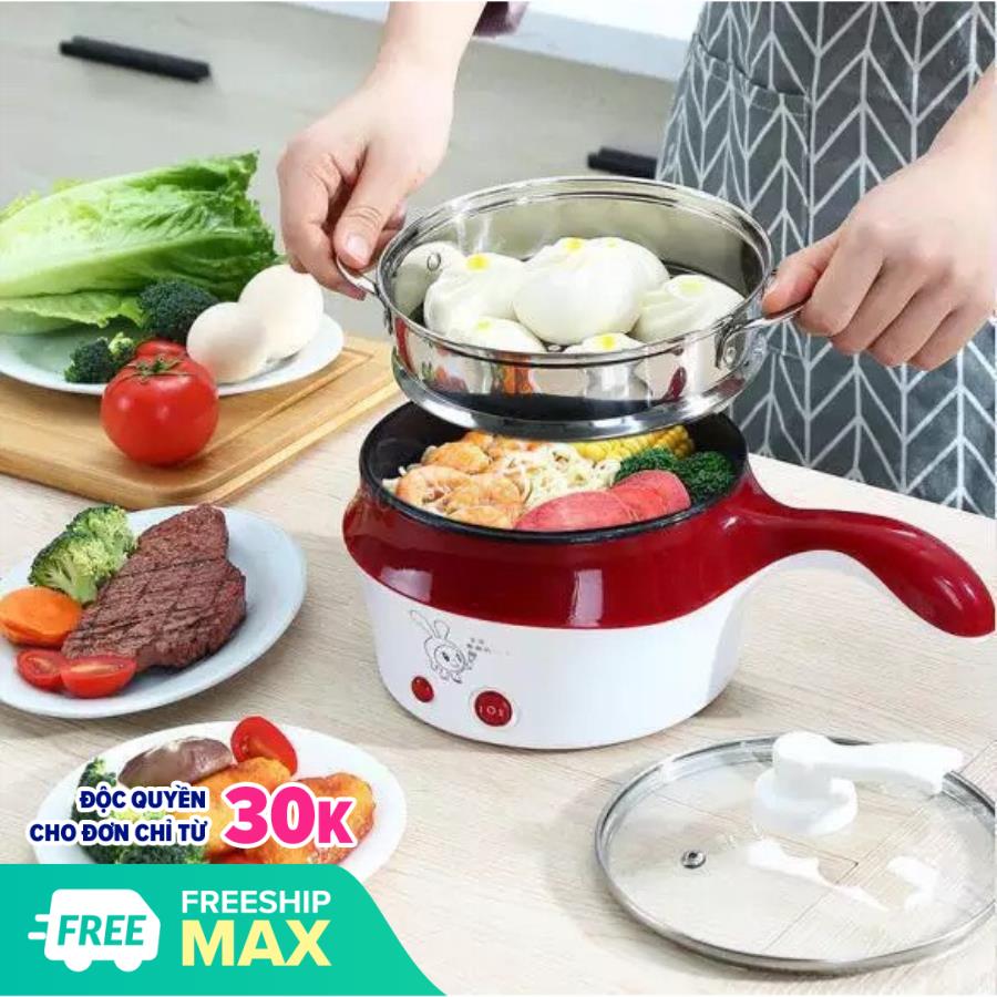 [Hàng Loại 1] Nồi Điện Mini Hai Tầng Đa Năng Tặng Kèm Khay Hấp có thể Chiên, Xào, Nấu ăn, nấu cơm, nấu lẩu mini
