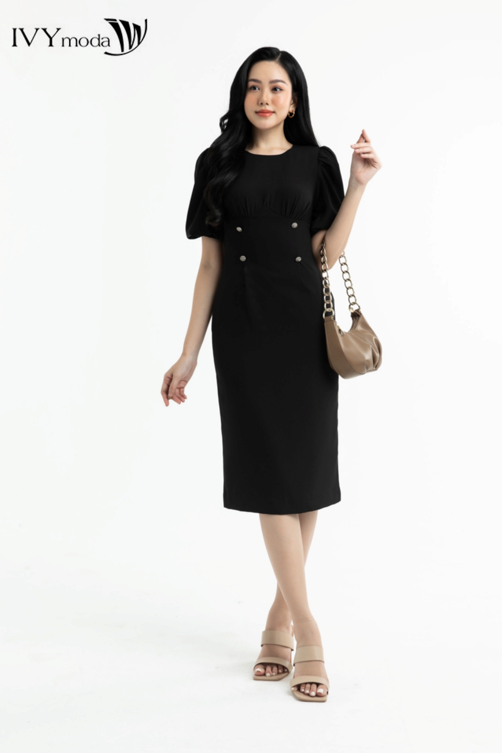 Đầm ôm tay bồng IVY moda MS 48M7383
