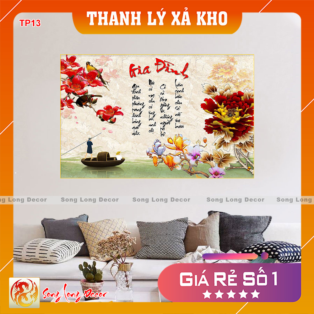 [THANH LÝ SẢ KHO]  Tranh dán tường 3d - Tranh 3D Thư Pháp  - Tranh Gia Đình- Giấy dán tường 3d - Song Long Decor - TP13