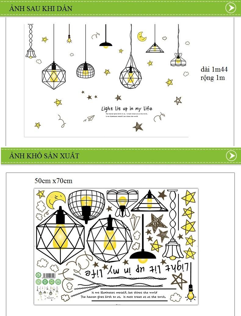 Decal dán tường Mèo xinh và dây đèn- M55-Scenedecal-Framedecals
