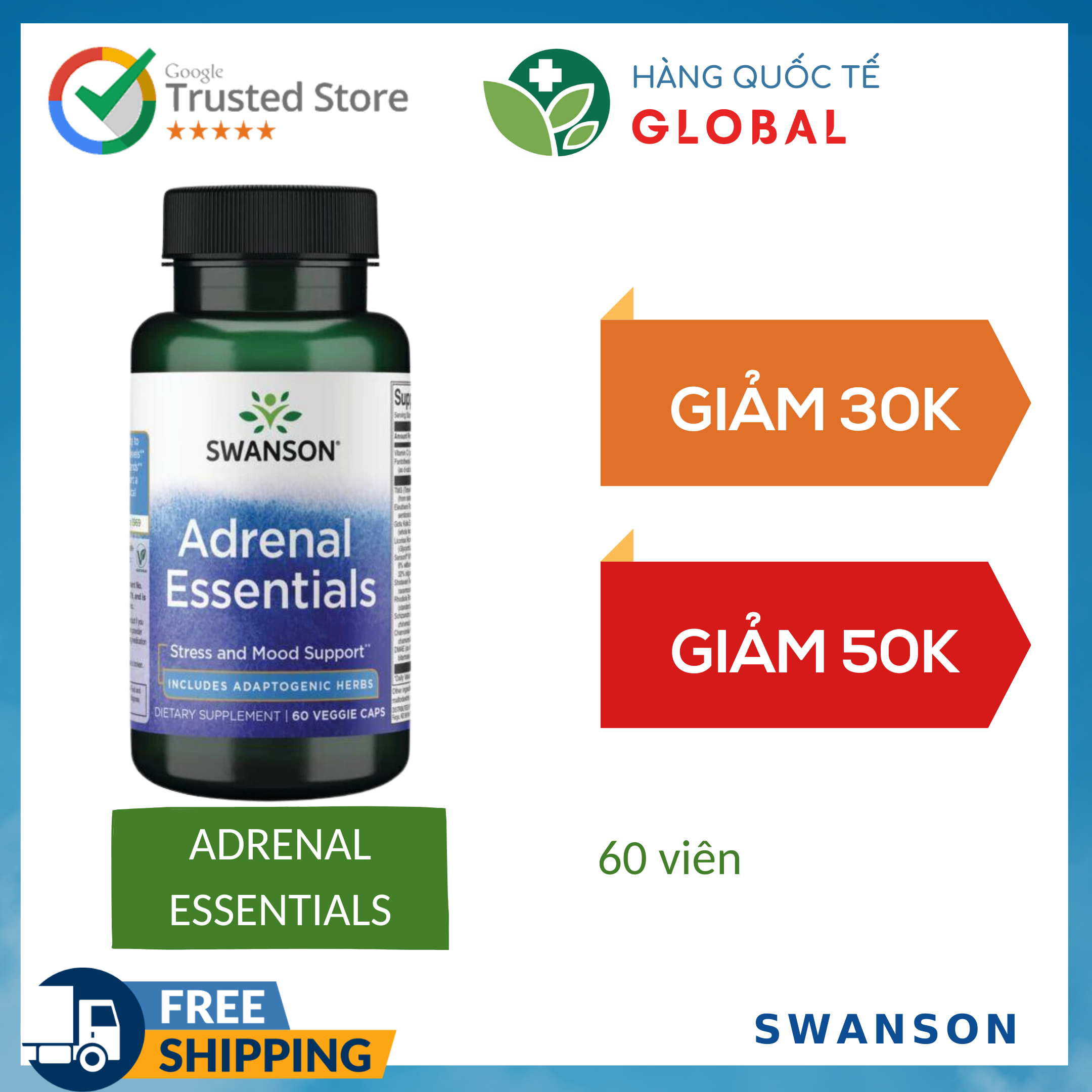 Swanson adrenal essentials, 60 tablets, stress and mood support for adults