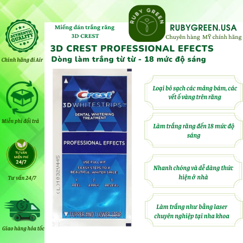 Set Miếng dán trắng răng Crest 3D White Professional Effects, Supreme Bright