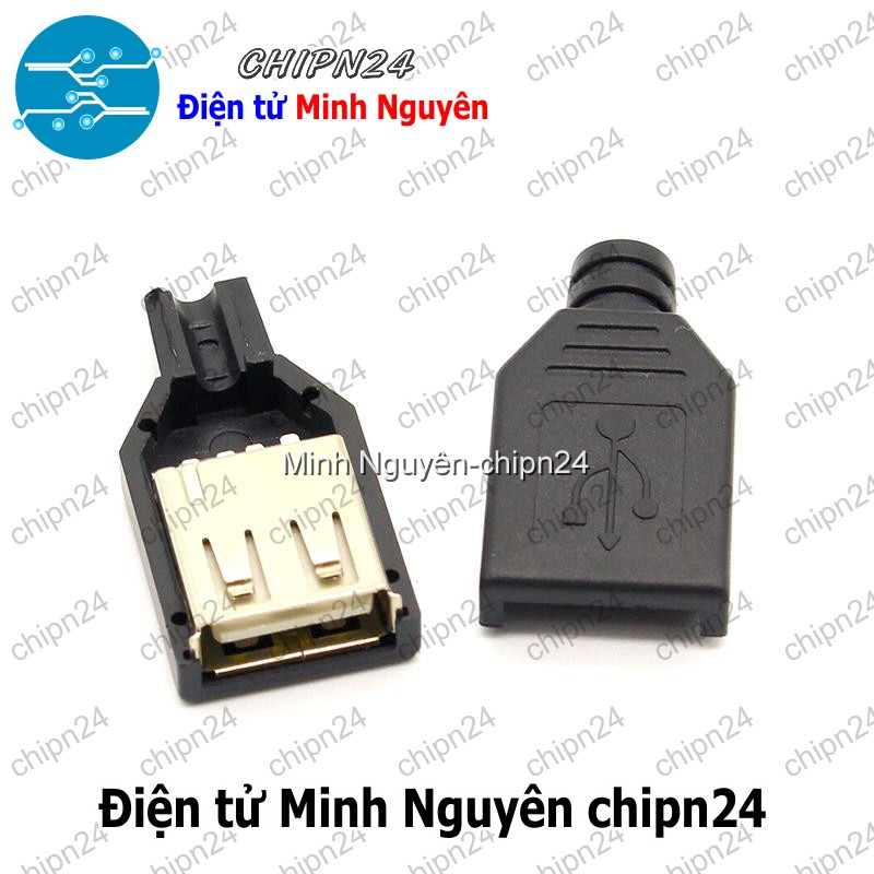 [3 cái] (Q54) Đầu+Vỏ nhựa USB A Cái (Đầu Jack USB hàn dây) - HH001361
