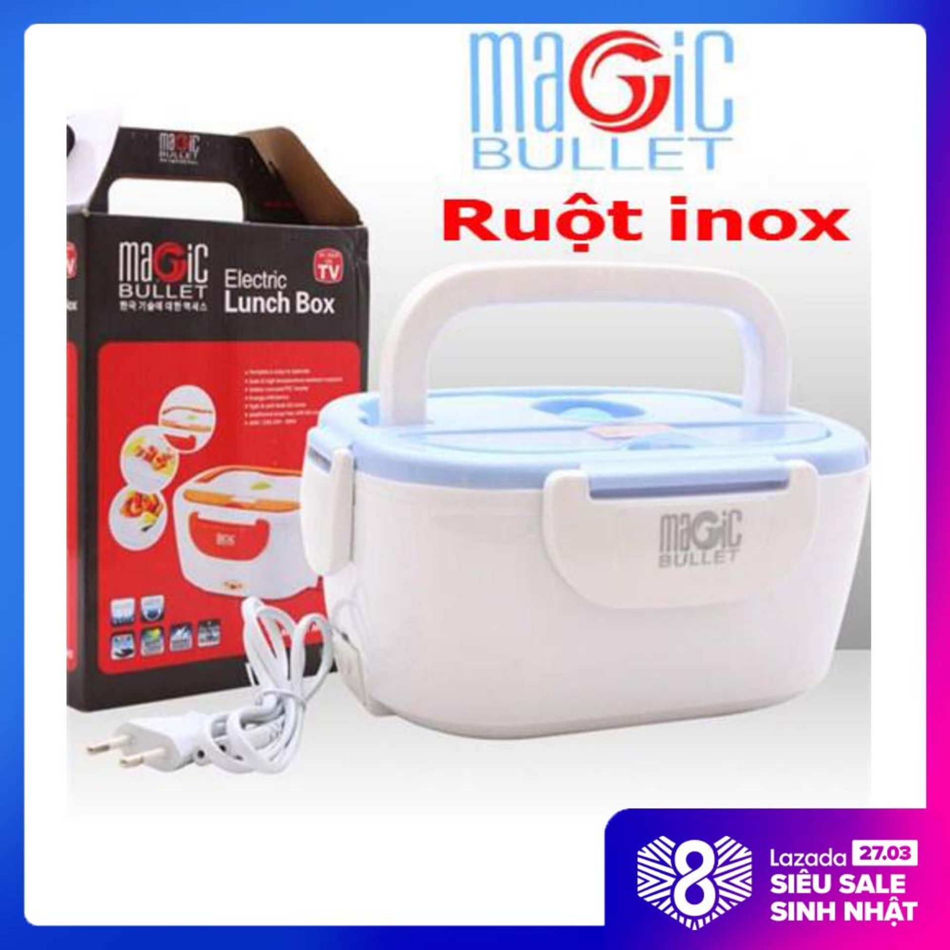 Hộp ủ cơm hâm nóng,hôp tự hâm nóng thức ăn ,hộpthức ăn cắm điện magic - liolux ruột inox cao cấp an toàn cho sức khỏe.