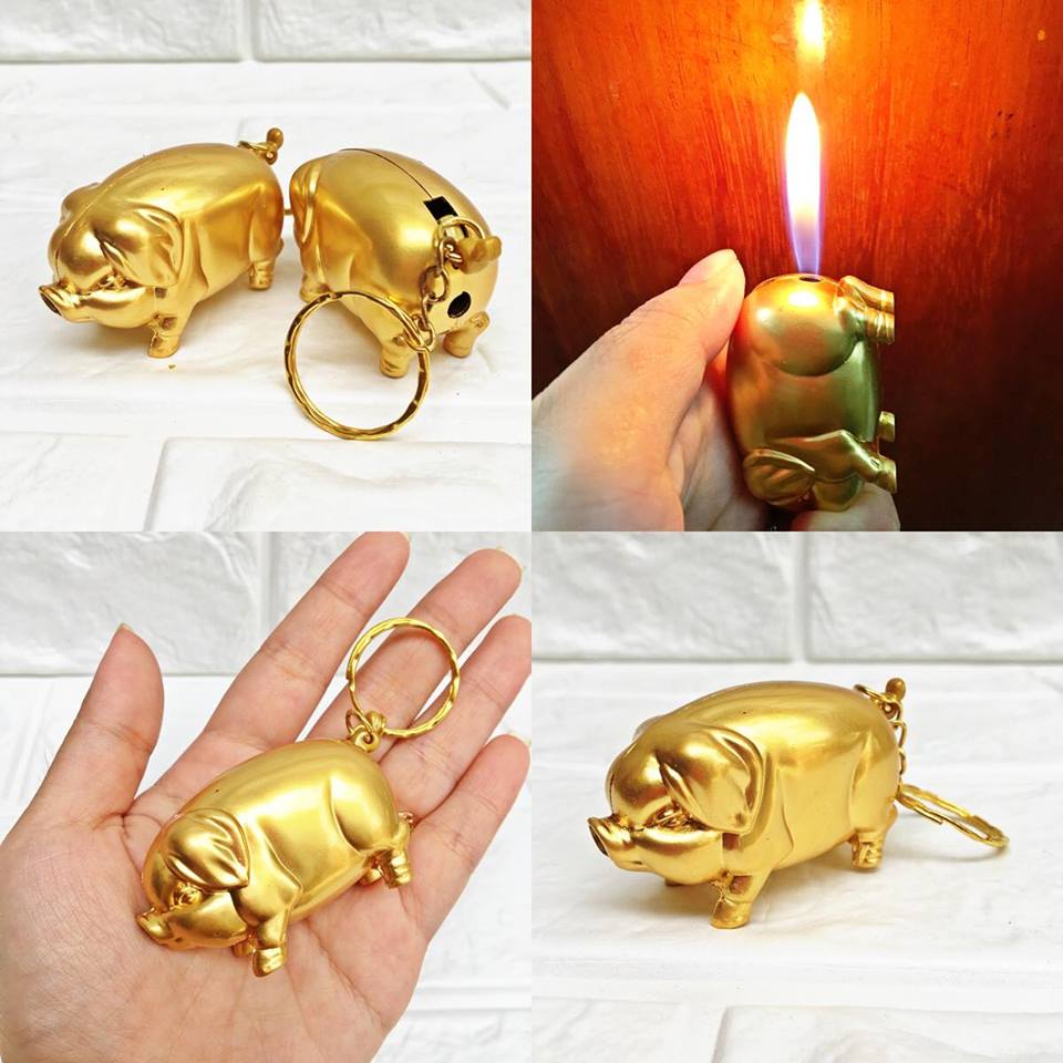 [HCM]Bật Lửa Gas Móc Khoá Hình Con Heo Vàng
