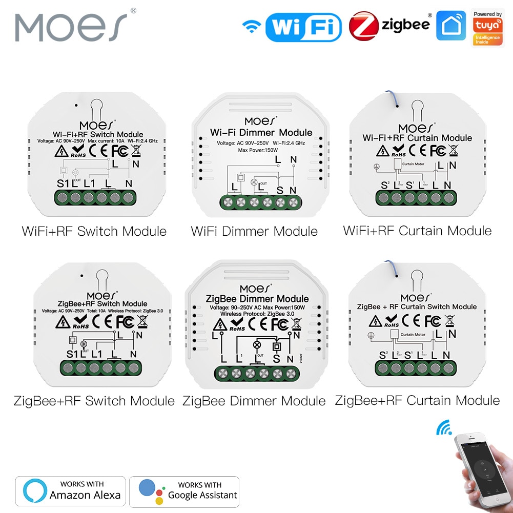 【COD】Moes Smart ZigBee WiFi Switch Module Dimmer Curtain Switch Smart Life App Remote Control Alexa G oogle Home Voice Control
