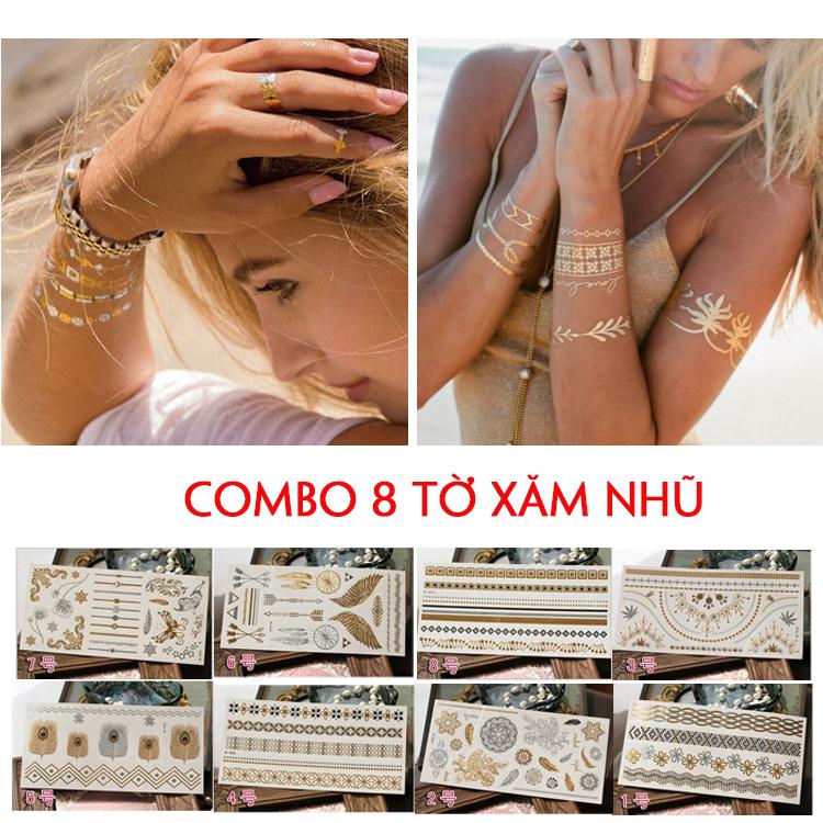 Hình xăm dán nhũ ánh kim nghệ thuật 3D họa tiết henna 21*15cm