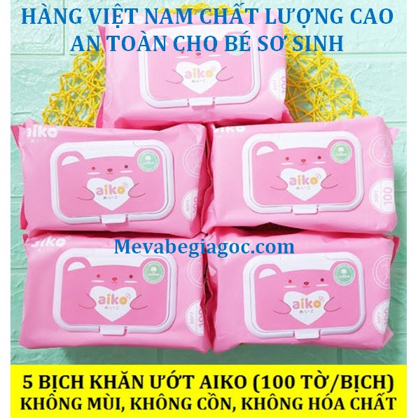 Combo 5 bịch khăn ướt aiko không mùi an toàn cho bé sơ sinh nam3