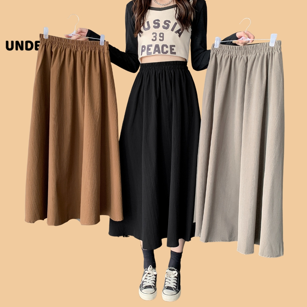 Chân váy thô basic UNDERCOOL xếp li dáng dài vintage đũi xoè