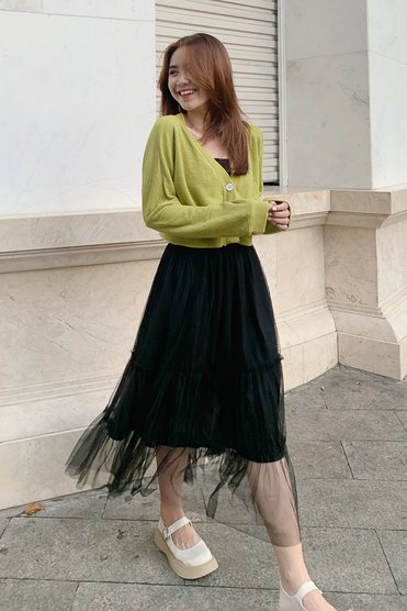 [NHẬP MÃ NOVFALAZSOCIAL02 GIẢM 40K ĐƠN 199K  ] Chân váy Maybi midi xoè lưới