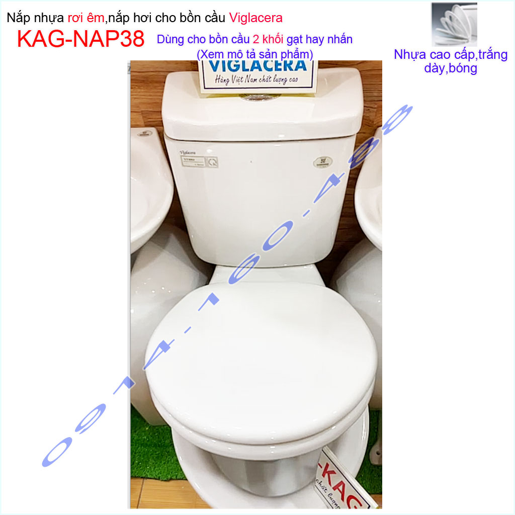 Nắp bồn cầu rơi êm thay thế Viglacera, nắp hơi bàn cầu 2 khối nhựa dày trắng bóng