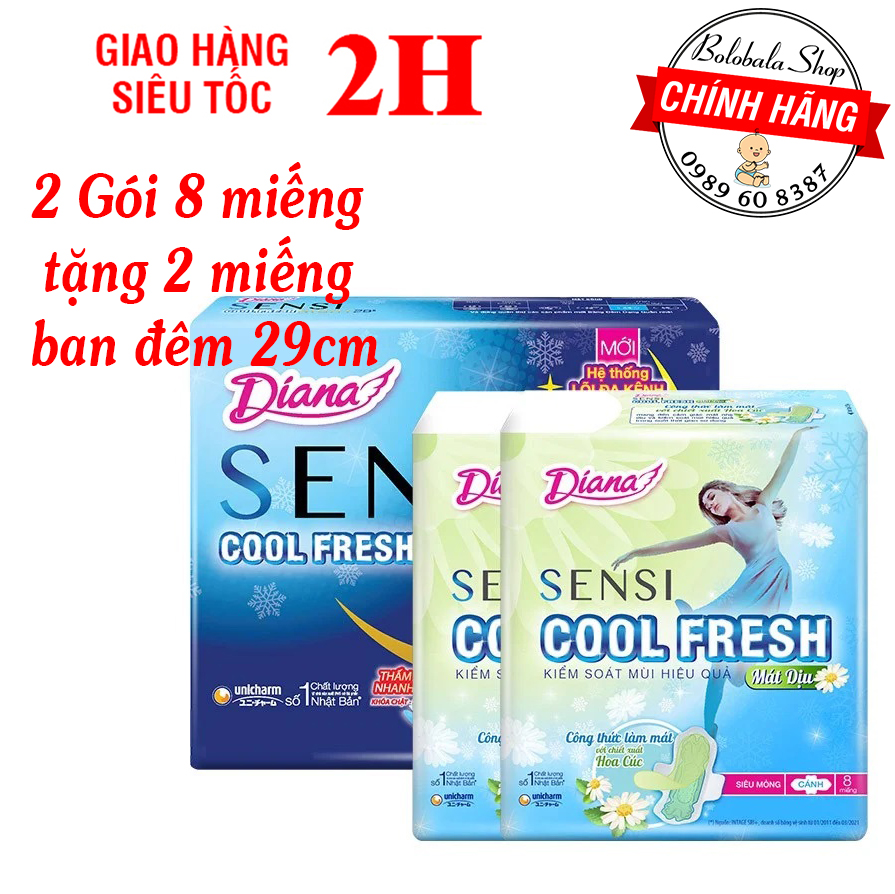 Băng Vệ Sinh Diana Sensi Cool Fresh HOA CÚC Mát Dịu Siêu Mỏng Cánh 8 miếng