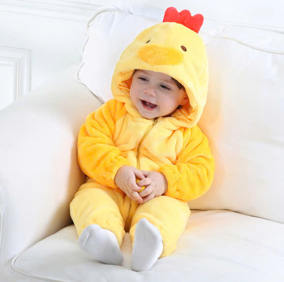Bộ đồ liền thân bằng lông hình gà con cho bé