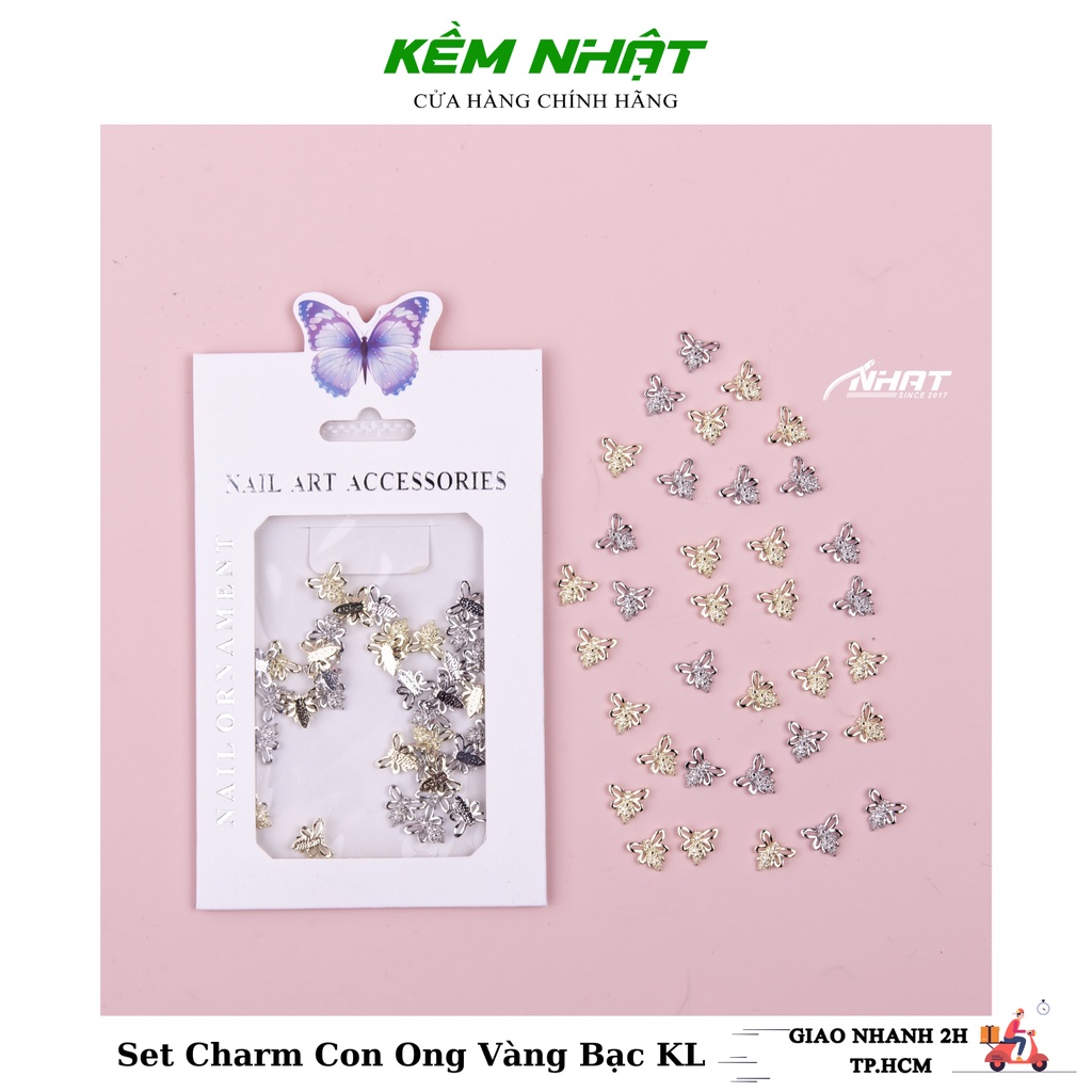 Set charm con ong vàng bạc kim loại