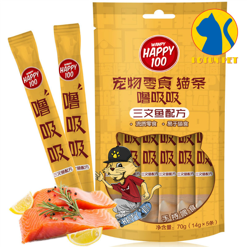 Đồ ăn vặt cho chó mèo: Soup thưởng Wanpy Happy 100 cho mèo (Gói 5 chiếc), bổ sung dinh dưỡng cho thú cưng của bạn.