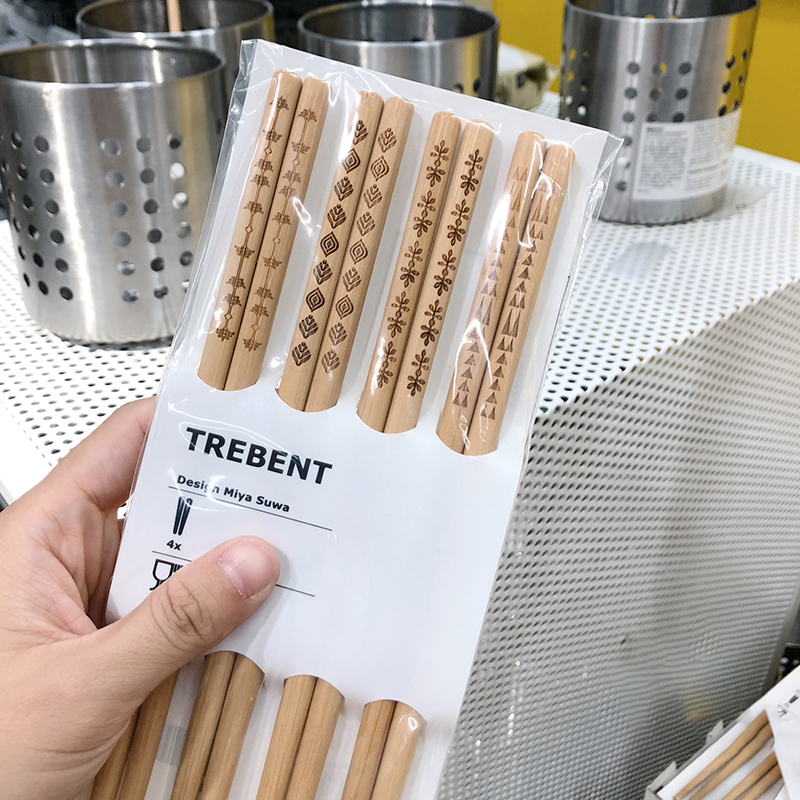 Bộ 4 đôi đũa tre khắc hình cao cấp Trebent IKEA