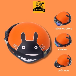 Mũ bảo hiểm nửa đầu in hình Totoro màu cam nón bảo hiểm thời trang cute thumbnail