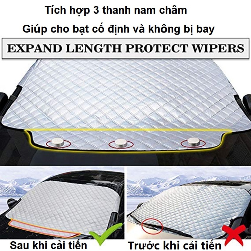 Tấm, bạt chắn nắng kính lái, hông xe và gương chiếu hậu xe ô tô 4 lớp tráng nhôm có nam châm cố định, túi đựng zip tiện lợi