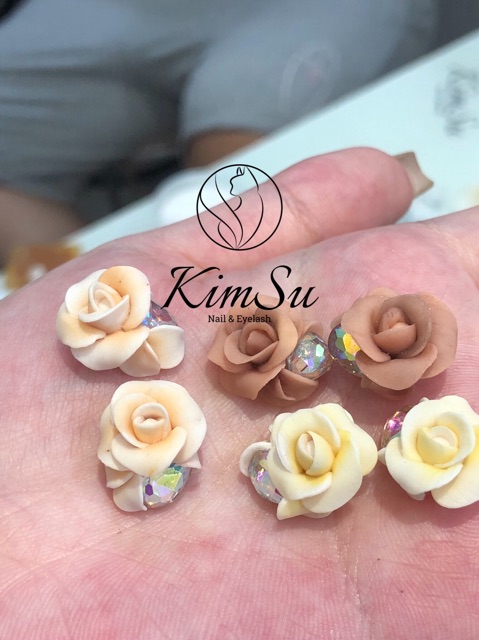 Hoa bột - phụ kiện nails - hồng đá