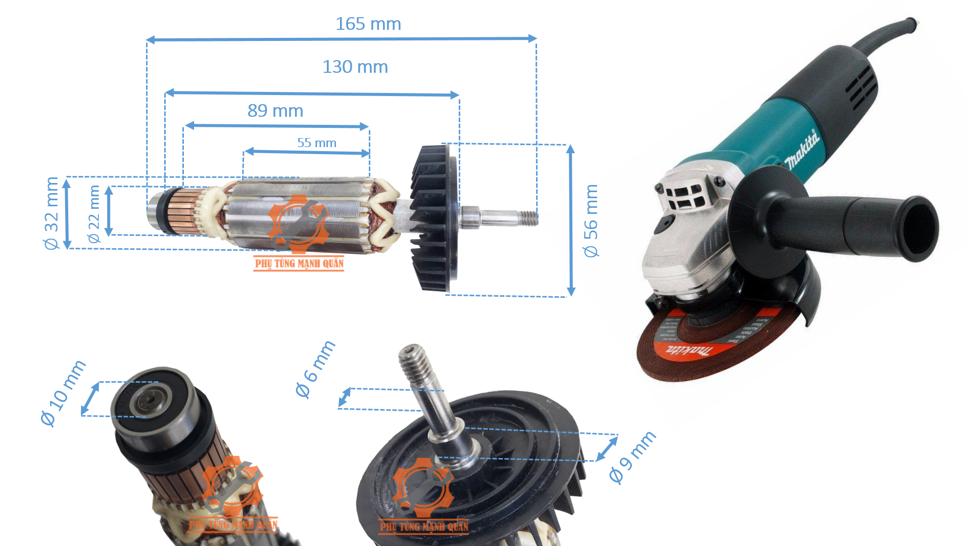 Rotor/ruột máy mài MAKITA 9556 chính hãng DR tặng kèm chối than cao cấp