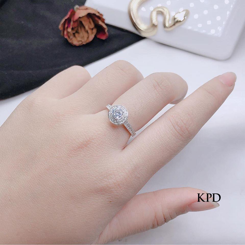 Nhẫn bạc Ý mặt đá tròn MS59