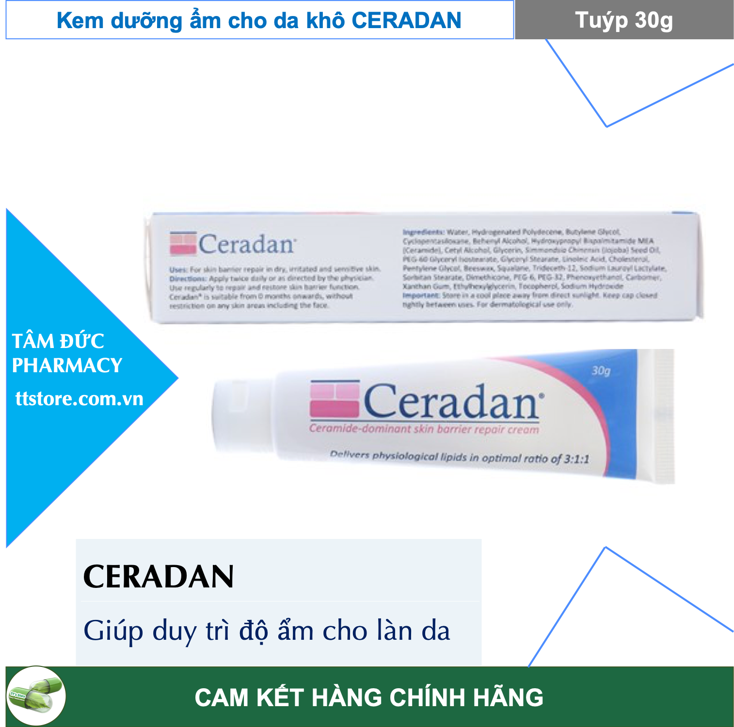 CERADAN [Tuýp 30gr] - Kem dưỡng ẩm dành cho da khô