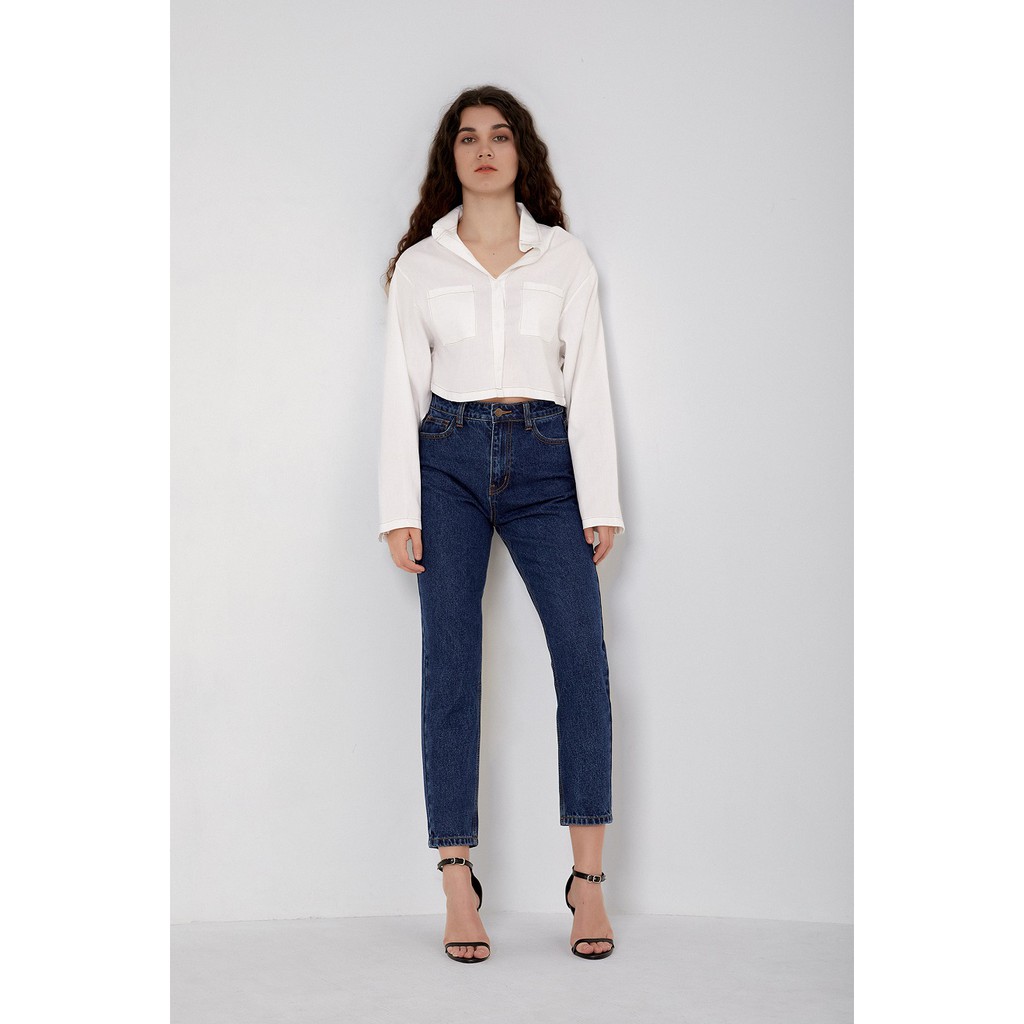Quần Quần Jeans Lưng Cao Nữ - Momfit Classic Blue  ( Mã MFJ - 03 )
