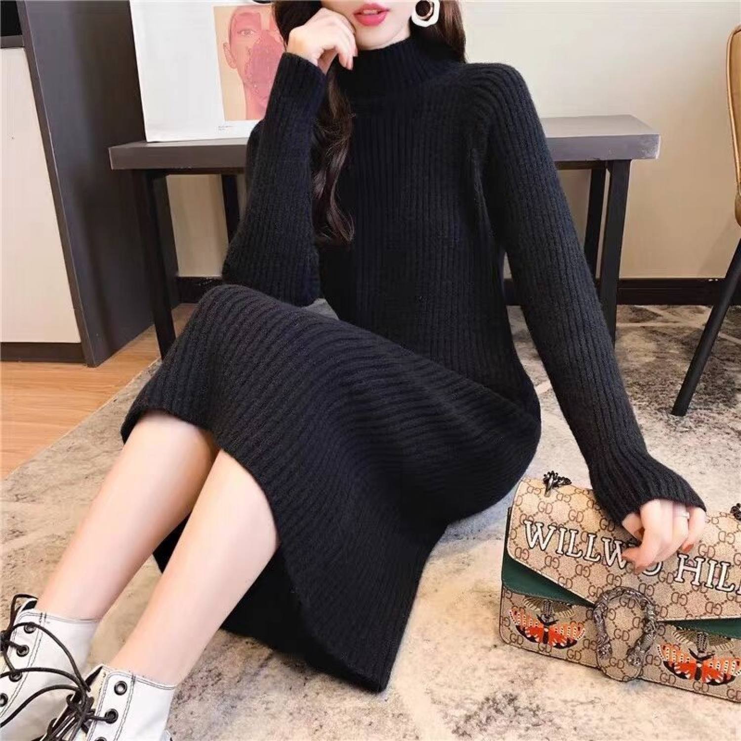 váy len cổ lọ dáng dài dày ấm 2021