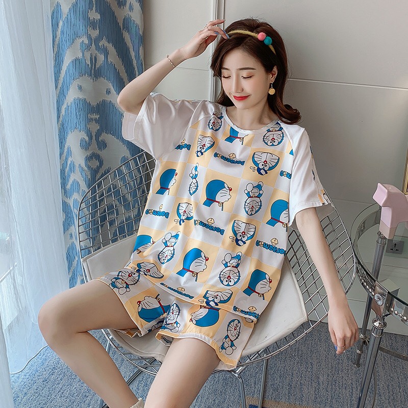 Bộ Pijama Lụa Phi Bóng Doremon Doraemon