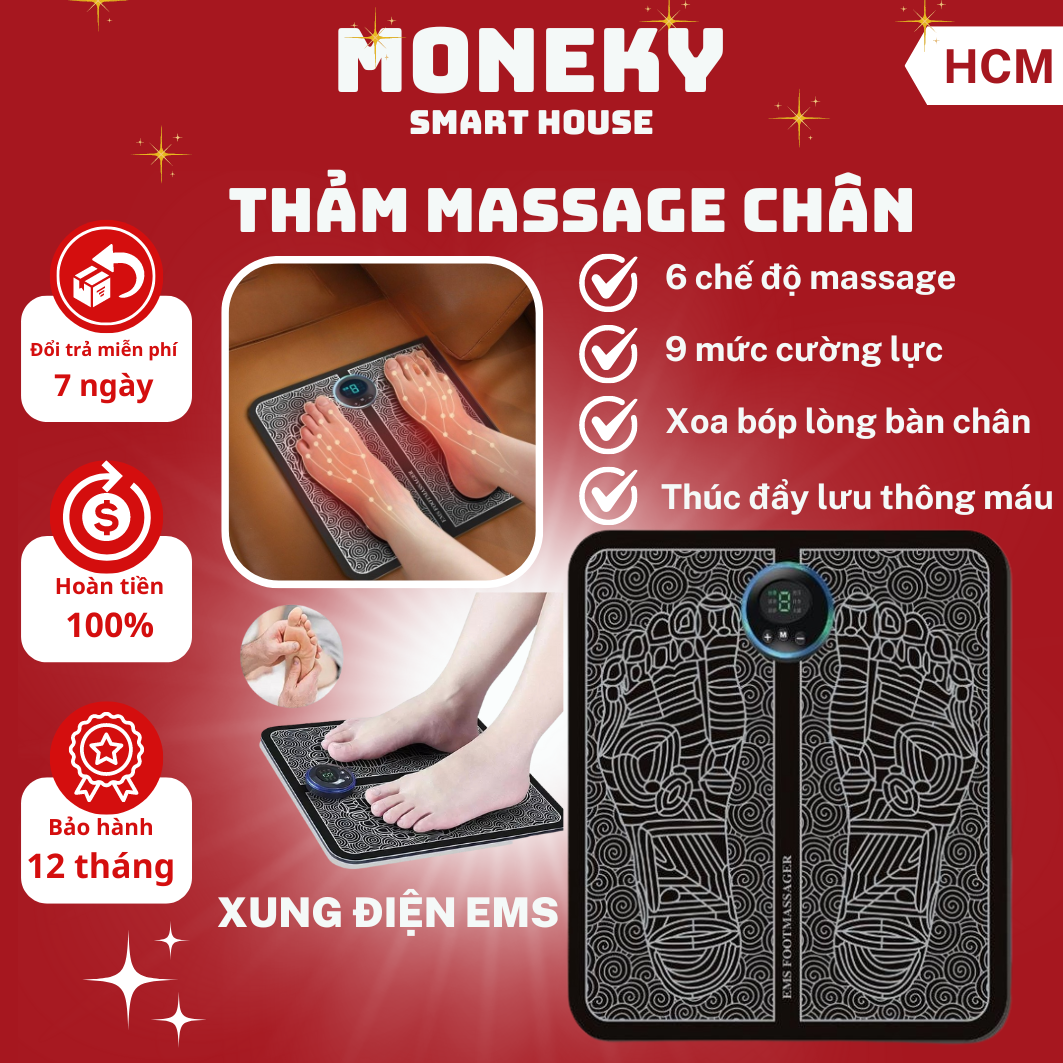 Thảm Massage Chân Xung Điện EMS Có Đèn Led Hiển Thị 6 Chế Độ Mát Xa Bàn Chân Giúp Lưu Thông Khí Huyết Giảm Đau Nhức Mệt Mỏi Nhanh Chóng Máy massage chân thảm massage chân nhật bản xung điện cao cấp thảm mát xa chân nhật bản