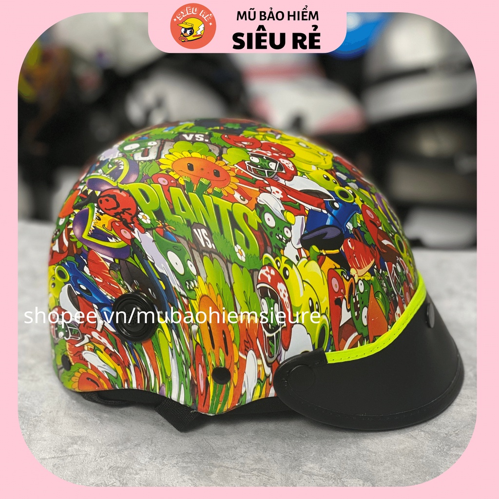 Nón bảo hiểm nhúng carbon S57 Plant & Zombie , Mũ bảo hiểm nửa đầu chính hãng nhúng cacbon tem S57 đa dạng màu sắc cho nam nữ
