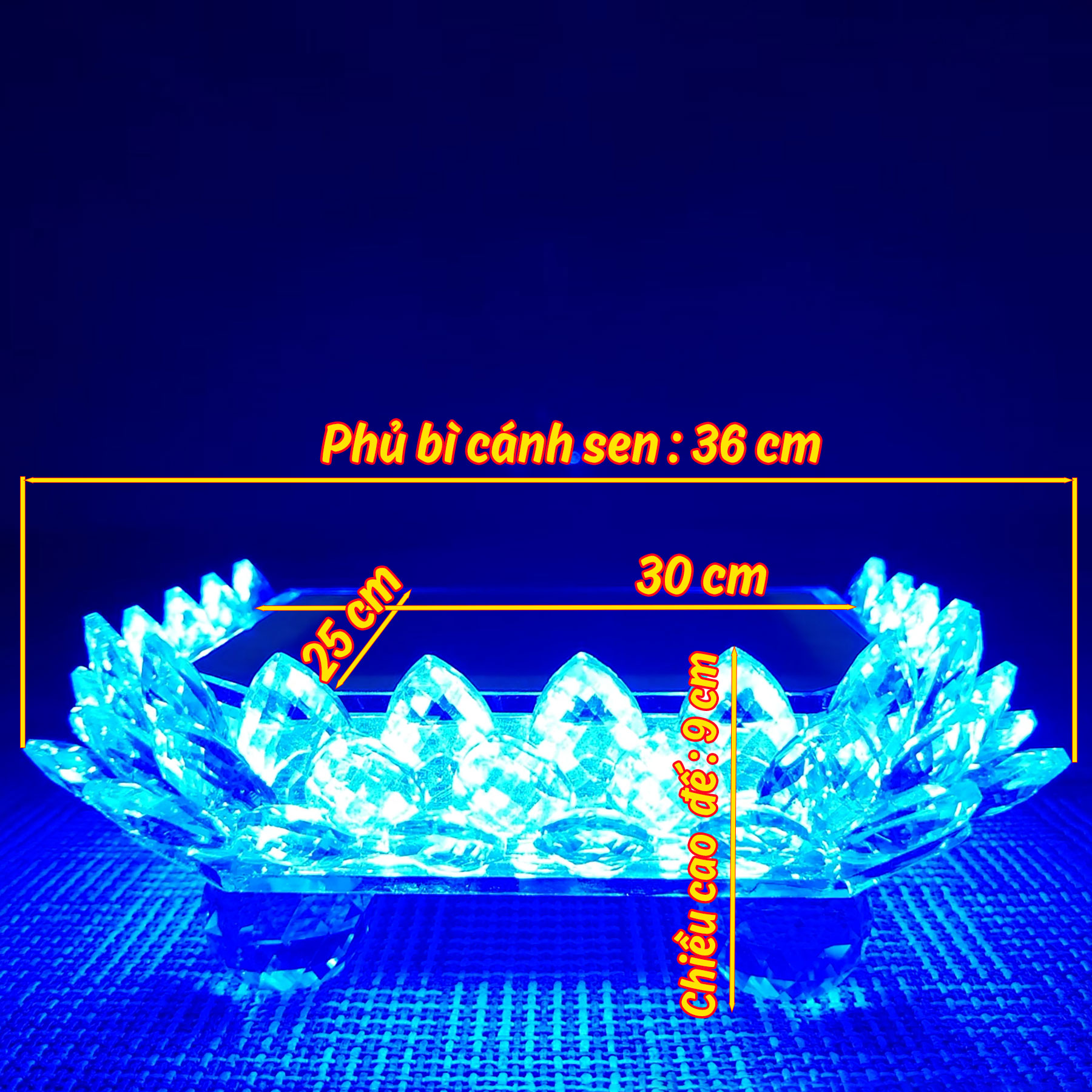 Đài sen pha lê vuông để tượng phật có đèn led kèm điều khiển, đế sen trang trí tượng nhiều kích thước