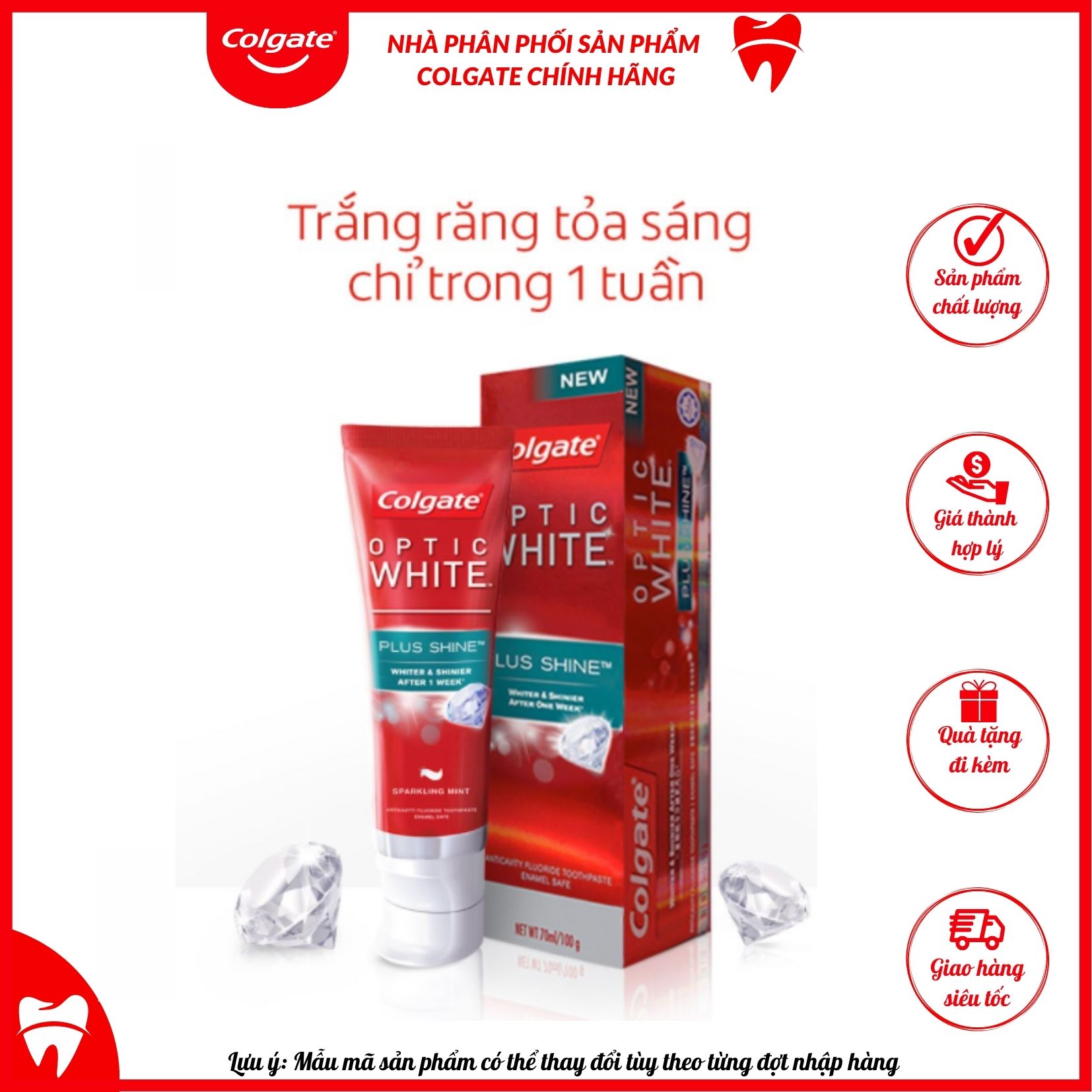 Kem đánh răng Colgate Optic White Plus Shine làm trắng sáng răng 100g