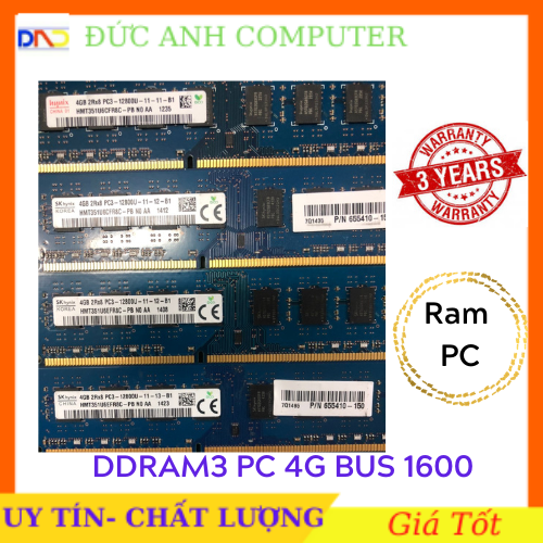 Ram ddr3 ram ddr3 pc 4g bus 1600 - hàng máy bộ mỹ- không kén- bảo hành 3 năm- 1 đổi 1 - chân vàng - ưu tiên samsung- hynix 4gb ram 3 4gb bus 1600