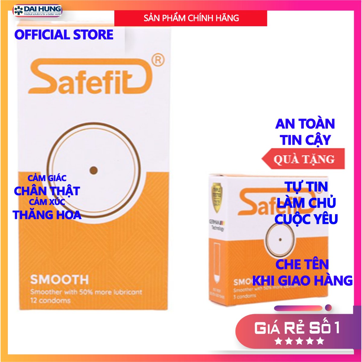 Bao cao su mỏng Nhiều chất bôi TRƠN - SafeFit Smooth - 12 chiếc - 3 chiếc