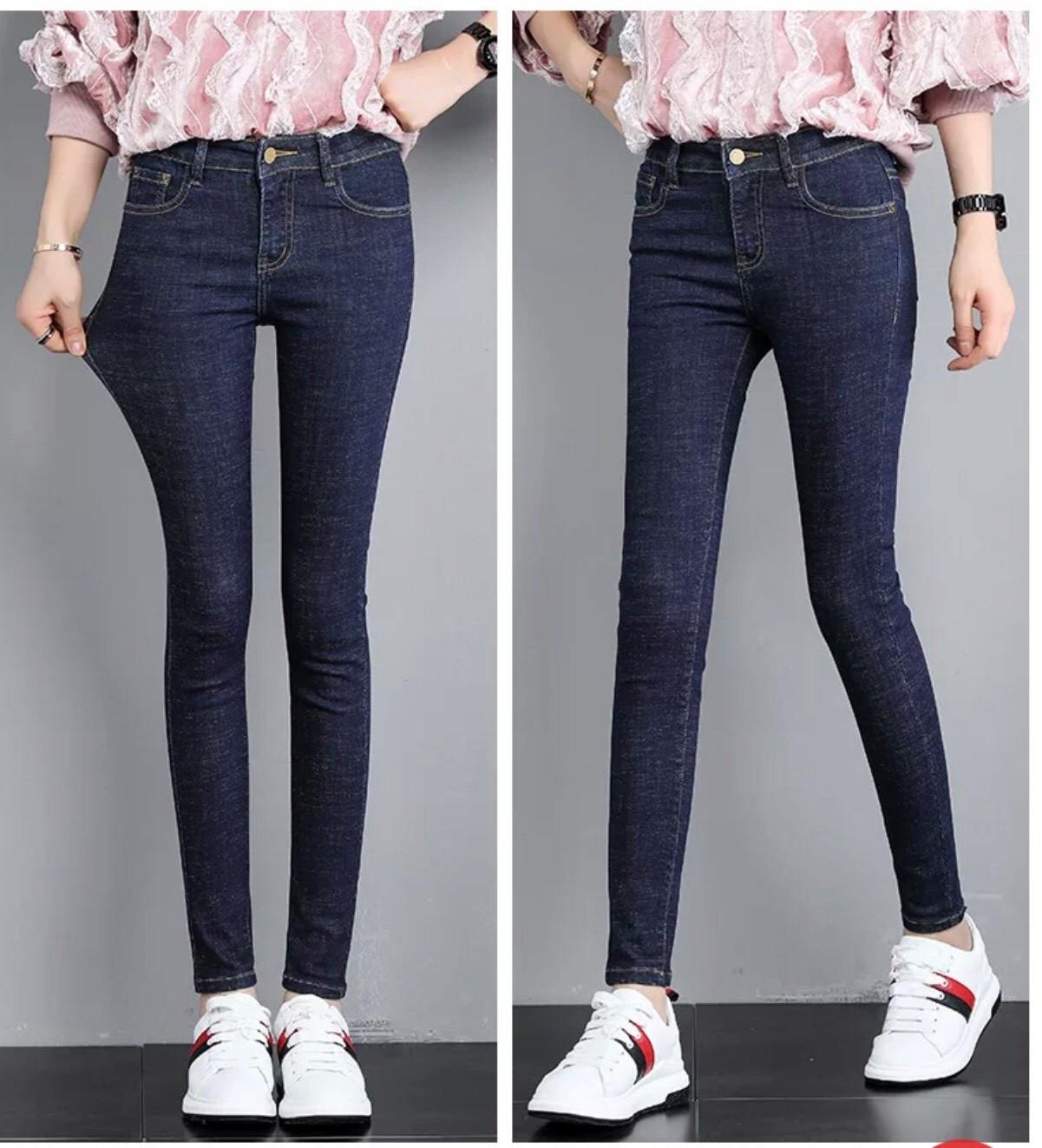 Quần jean nữ (03) lưng cao trơn màu xanh tiêu chất siêu giãn ( size 26 - 34 ) xx-03-2a10