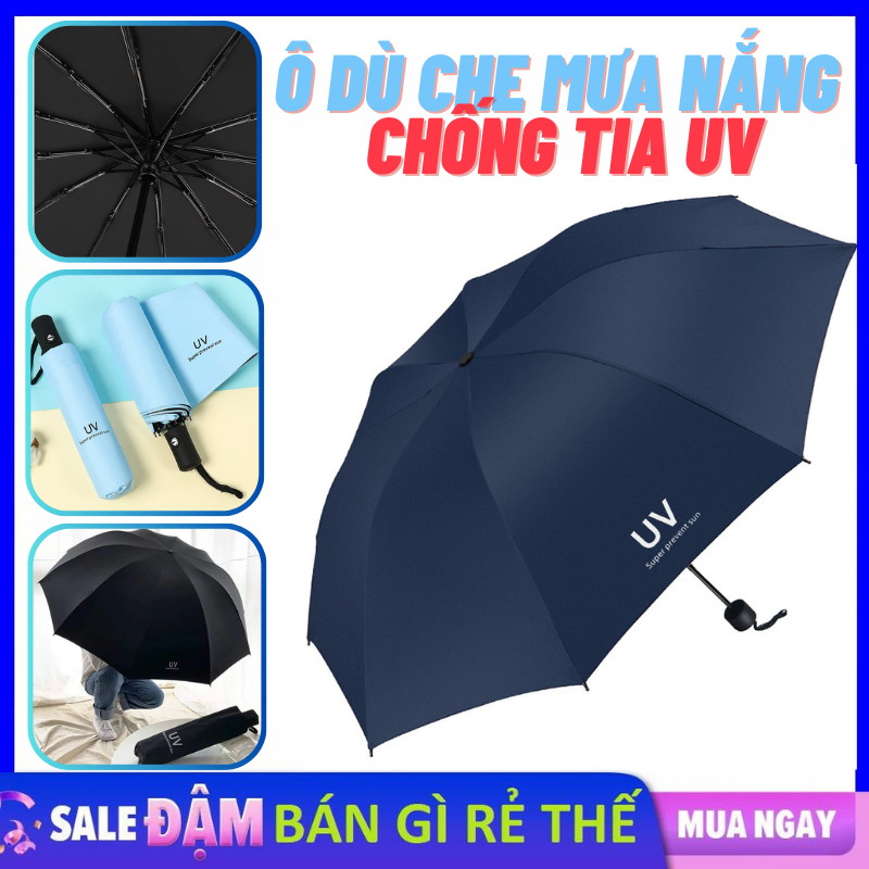 Ô Che Mưa Nắng Gấp Gọn Phủ Lớp Chống Tia UV Cao Cấp, DÙ ĐI MƯA CHE NẮNG CHỐNG TIA UV XẾP GỌN Cầm Tay 2 Lớp Dày Dặn Chống Thấm Mau Khô - Ô gấp gọn phủ lớp chống tia UV