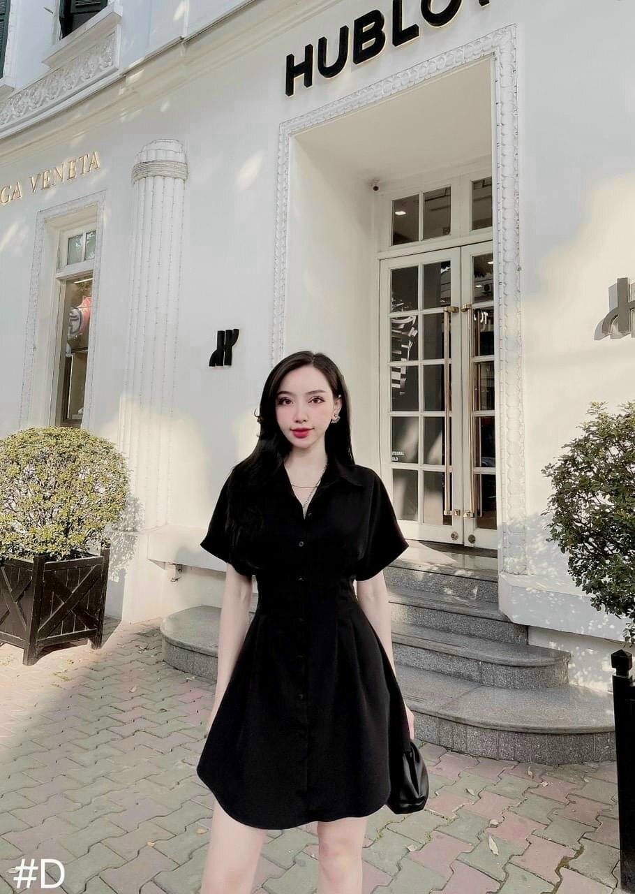 Đầm lụa cổ sơ mi-QH#damnu