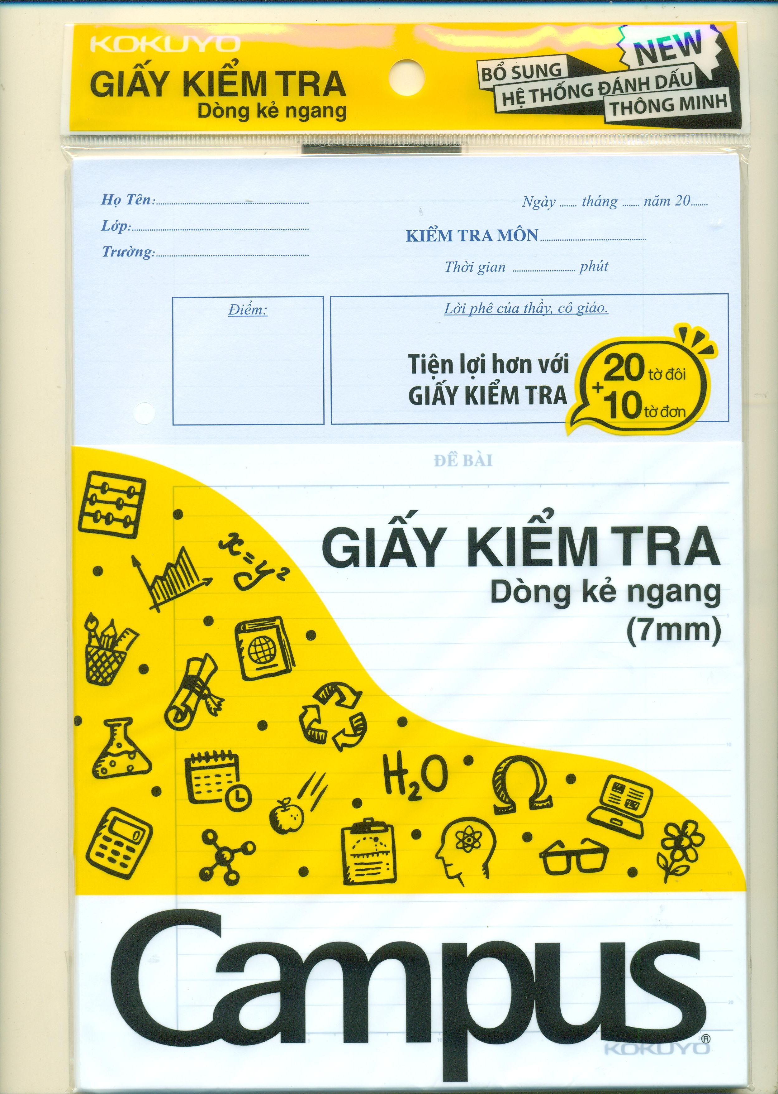 Giấy kiểm tra Campus dòng kẻ ngang - 1 túi 20 tờ đôi và 10 tờ đơn