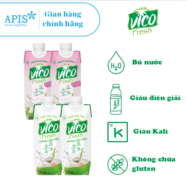 COMBO 4 HỘP NƯỚC DỪA VICO FRESH 330ML (2 XIÊM, 2 SEN)
