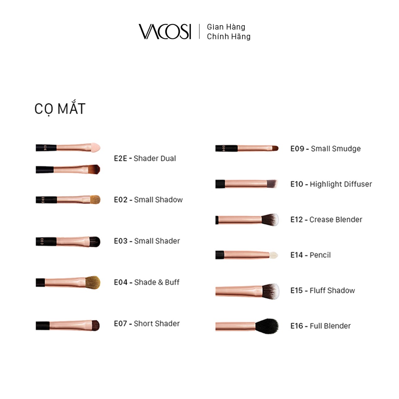 Cọ Mắt VACOSI Eyeshadow Brush - E2E / E12 / E14 Cọ Phấn Mắt