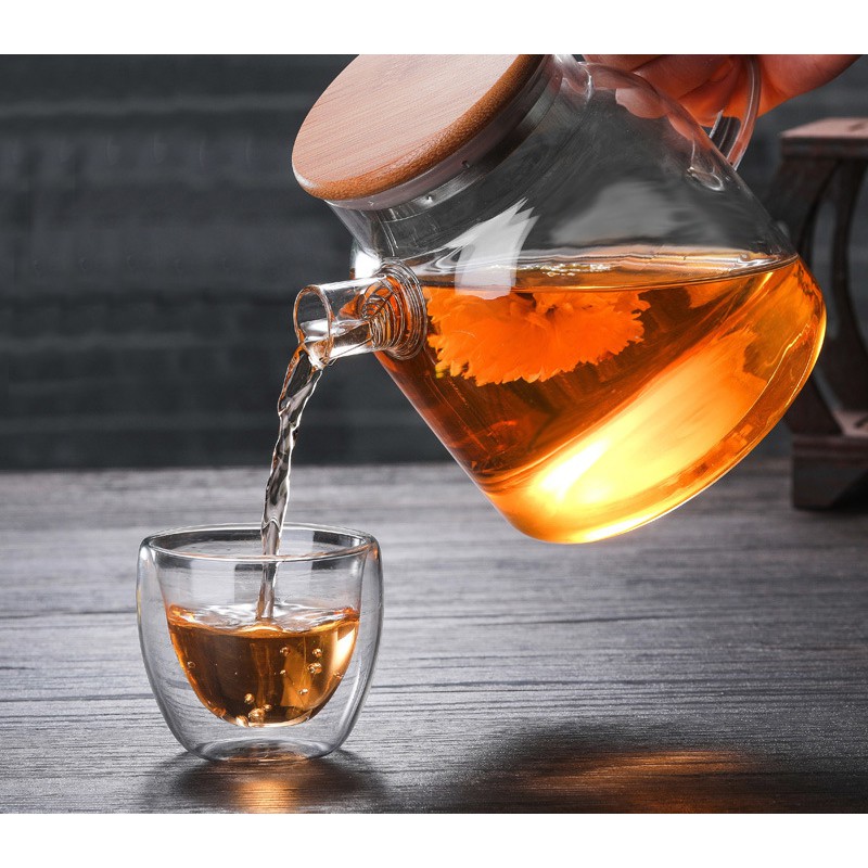 Bình đựng trà thủy tinh nhỏ gọn 700ml nắp gỗ