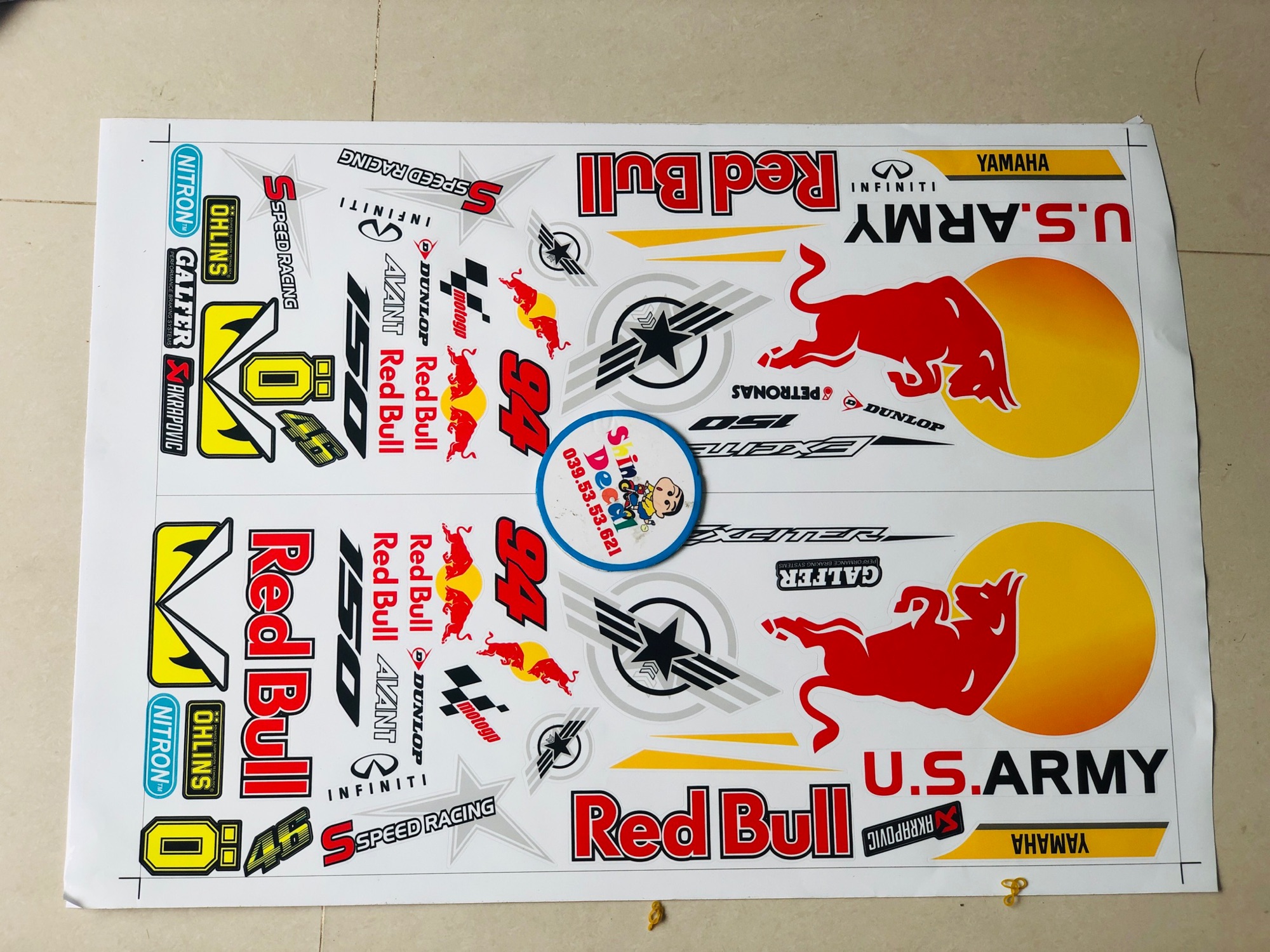 Tem rời yamha ex 150 redbull dán xe trắng