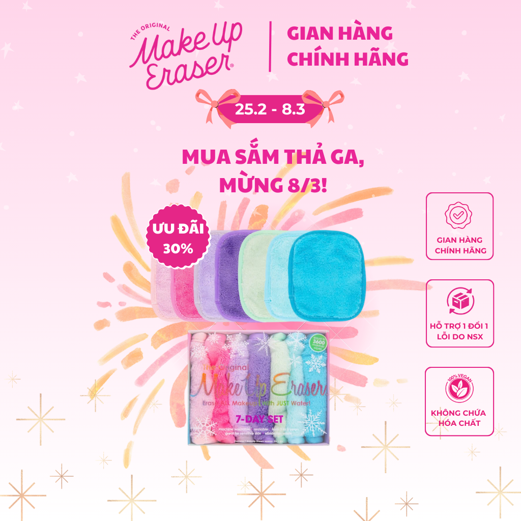 Set mini khăn tẩy trang và tẩy da chết siêu mền mịn MakeUp Eraser phiên bản Giáng Sinh Let It Snow!